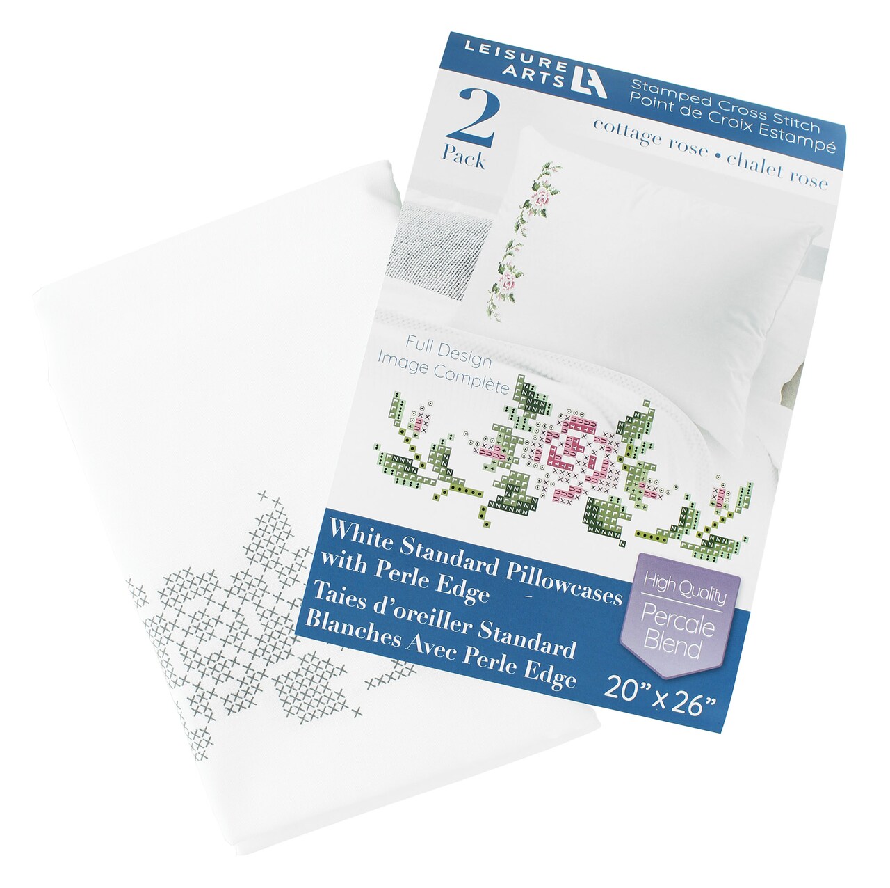 Leisure Arts Pillowcase 20"X26" Cottage Rose 2Pc, Embroidery Pillow Kit, Stamped Embroidery Pillowcases, Pillow Cases Stamped, Stamped Cross Stitch Cases